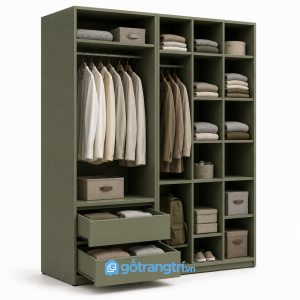 Tủ Quần Áo Cánh Phẳng Màu Xanh Rêu Hiện Đại GHS-5017 - hình ảnh thực tế 1