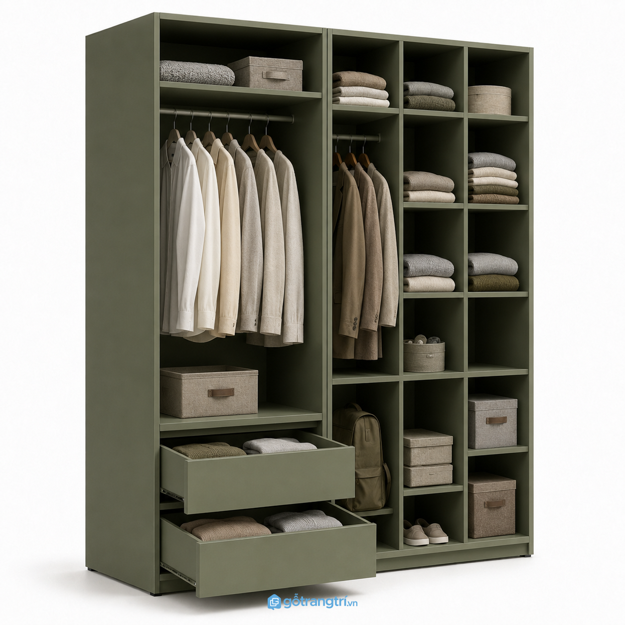 Tủ quần áo cánh phẳng màu xanh rêu hiện đại cho phòng ngủ tối giản Tủ quần áo cánh phẳng màu xanh rêu hiện đại cho phòng ngủ tối giản