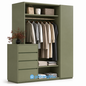 Tủ quần áo cửa lùa màu xanh olive có ngăn kéo GHS-5031 - 160x55x220cm - Xanh olive - GHS-5031