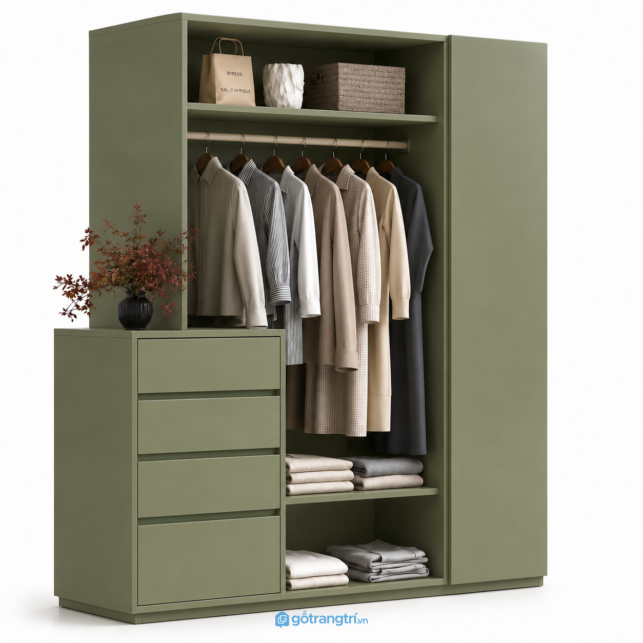 Tủ quần áo cửa lùa màu xanh olive có ngăn kéo GHS-5031 - 160x55x220cm - Xanh olive - GHS-5031 Tủ quần áo cửa lùa màu xanh olive có ngăn kéo GHS-5031 - 160x55x220cm - Xanh olive - GHS-5031