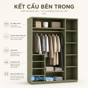 Tủ quần áo cửa lùa màu xanh olive có ngăn kéo GHS-5031 - hình ảnh thực tế 1