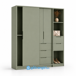 Tủ quần áo cửa lùa màu xanh rêu hiện đại GHS-5041