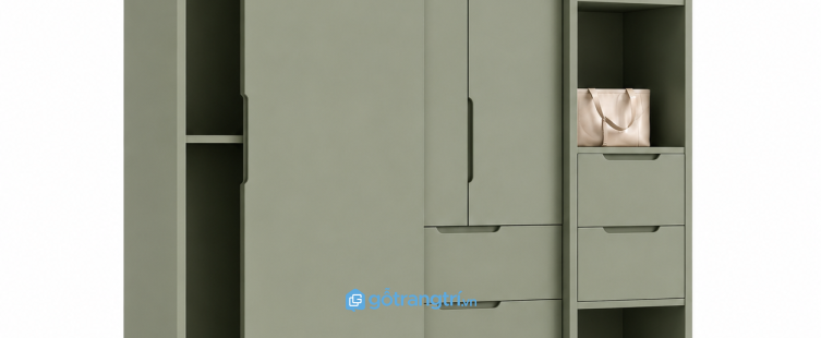 Tủ quần áo cửa lùa màu xanh rêu hiện đại GHS-5041