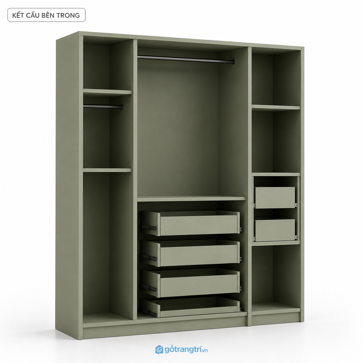 Tủ quần áo cửa lùa màu xanh rêu hiện đại GHS-5041 - hình ảnh thực tế 1