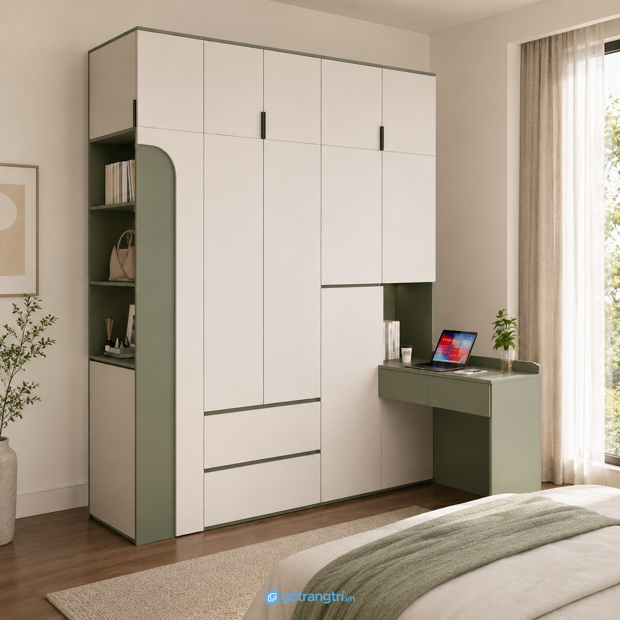 Tủ Quần Áo Kịch Trần Kết Hợp Bàn Làm Việc GHS-5018 - hình ảnh thực tế 1 Tủ Quần Áo Kịch Trần Kết Hợp Bàn Làm Việc GHS-5018 - hình ảnh thực tế 1