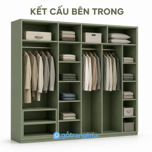 Tủ quần áo màu xanh olive cánh bo góc hiện đại cho phòng ngủ sang trọng