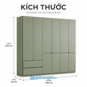 Tủ Quần Áo Màu Xanh Olive Cánh Bo Góc Hiện Đại GHS-5019 - 3000x600x2400mm - Xanh olive - GHS-5019