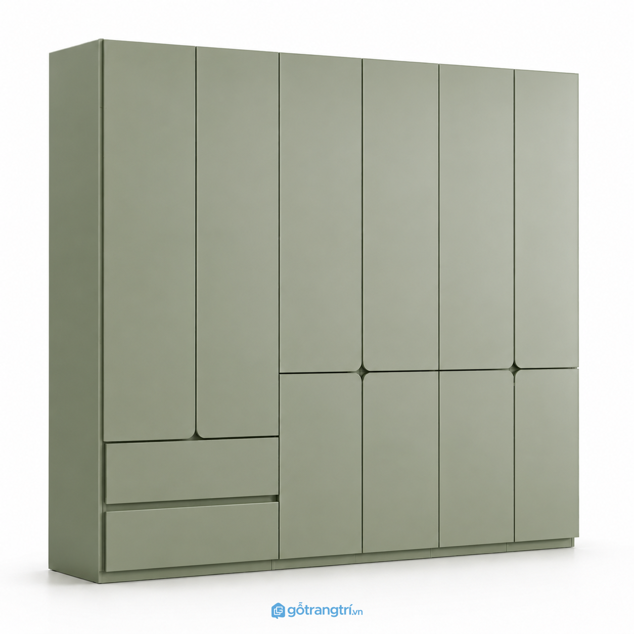Tủ Quần Áo Màu Xanh Olive Cánh Bo Góc Hiện Đại GHS-5019
