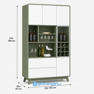 Tủ rượu phòng khách hiện đại có ngăn ly và cánh kính