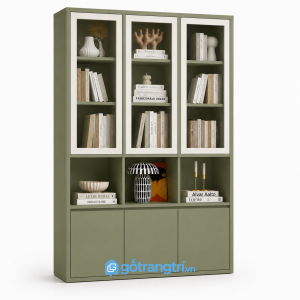 Tủ sách cánh kính màu xanh olive hiện đại GHS-5037 - 200x35x120cm - Xanh olive - GHS-5037