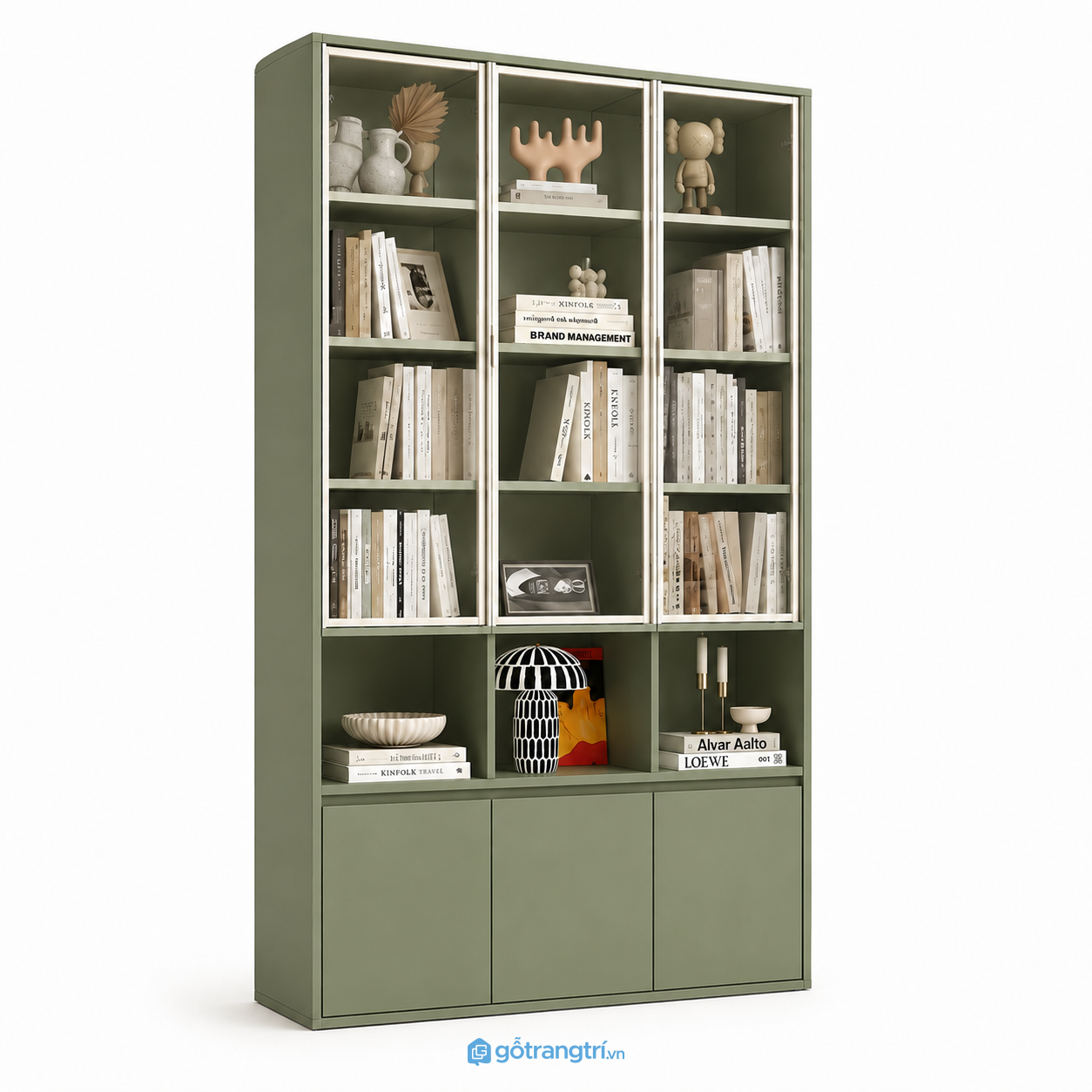 Tủ sách màu xanh olive cánh kính hiện đại cho không gian sống gọn gàng và thẩm mỹ Tủ sách màu xanh olive cánh kính hiện đại cho không gian sống gọn gàng và thẩm mỹ