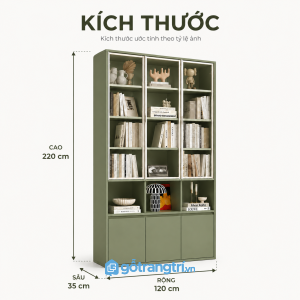 Tủ Sách Màu Xanh Olive Cánh Kính Hiện Đại GHS-5012 - 220x35x120cm - Xanh olive - GHS-5012