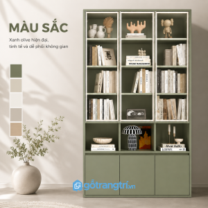 Tủ Sách Màu Xanh Olive Cánh Kính Hiện Đại GHS-5012 - hình ảnh thực tế 1