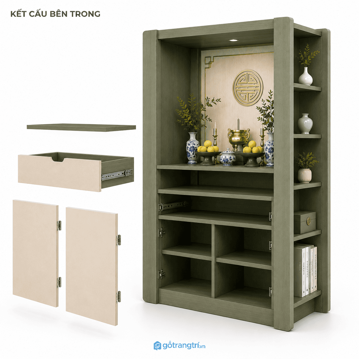 Tủ thờ hiện đại kết hợp tủ lưu trữ đẹp cho không gian sống GHS-5063 - hình ảnh thực tế 1