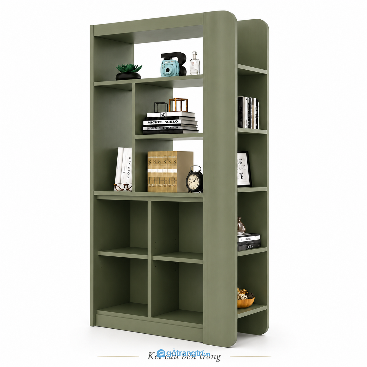 Tủ trang trí phòng khách màu xanh olive hiện đại GHS-5045 - hình ảnh thực tế 1