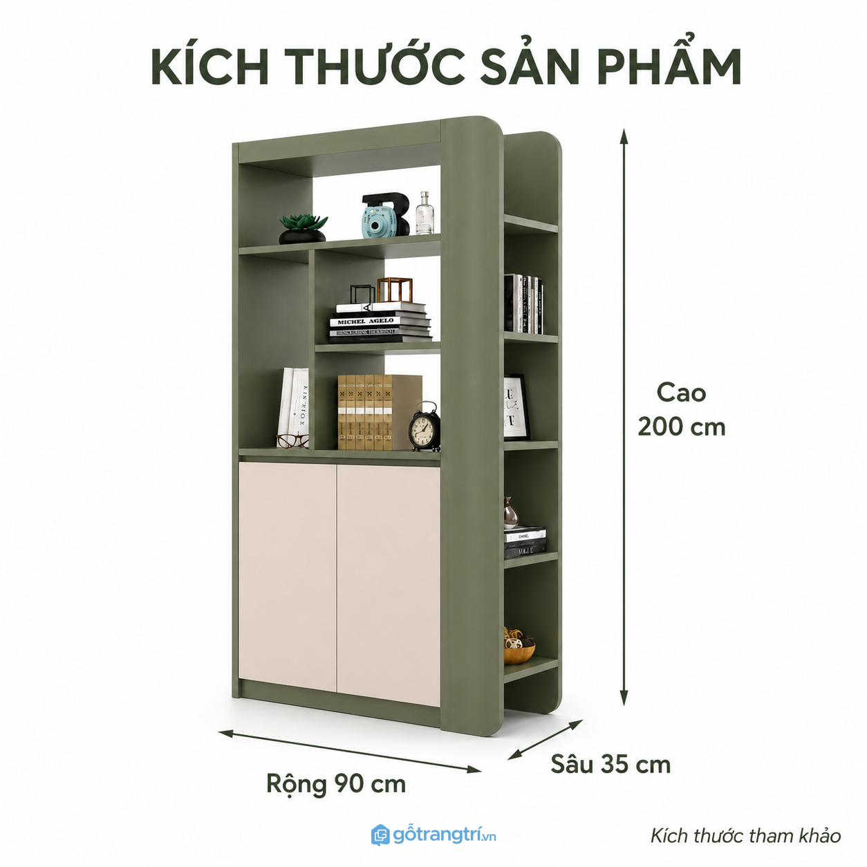 Tủ trang trí phòng khách màu xanh olive hiện đại kết hợp lưu trữ tiện dụng