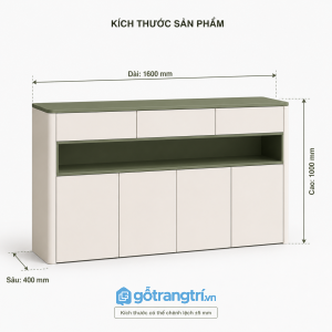 Tủ trang trí phòng khách màu xanh olive kết hợp lưu trữ và trưng bày tiện lợi
