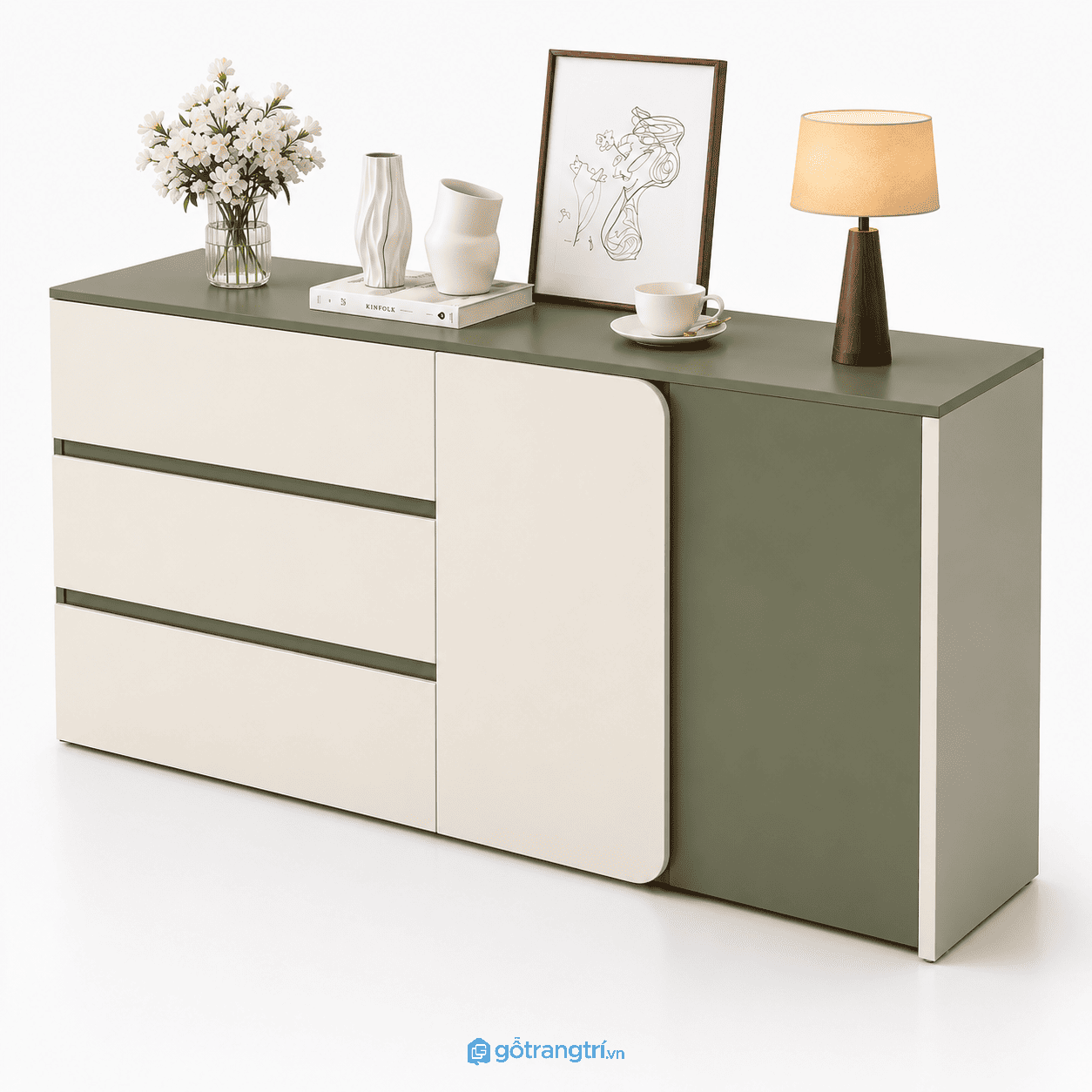 Tủ trang trí xanh olive cánh bo cong hiện đại GHS-5056 - 160x40x90cm - Xanh olive - GHS-5056a Tủ trang trí xanh olive cánh bo cong hiện đại GHS-5056 - 160x40x90cm - Xanh olive - GHS-5056a