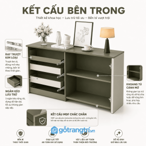 Tủ trang trí xanh olive cánh bo cong hiện đại GHS-5056 - hình ảnh thực tế 1