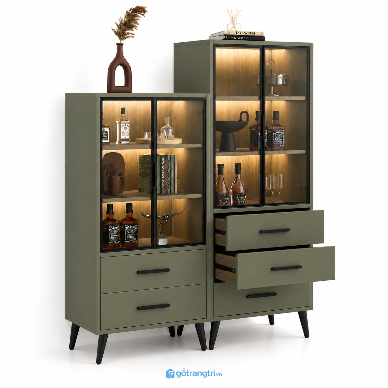 Tủ trưng bày kính đèn led màu xanh olive GHS-5043 - 60x40x185cm - Xanh olive - GHS-5043c Tủ trưng bày kính đèn led màu xanh olive GHS-5043 - 60x40x185cm - Xanh olive - GHS-5043c