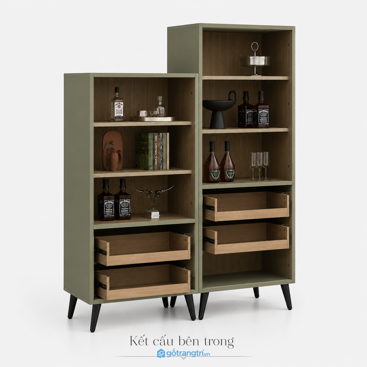 Tủ trưng bày kính đèn led màu xanh olive GHS-5043 - hình ảnh thực tế 1 Tủ trưng bày kính đèn led màu xanh olive GHS-5043 - hình ảnh thực tế 1