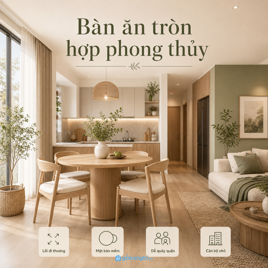 Bàn ăn tròn hợp phong thủy giúp căn hộ nhỏ mềm lối đi và ấm bữa cơm
