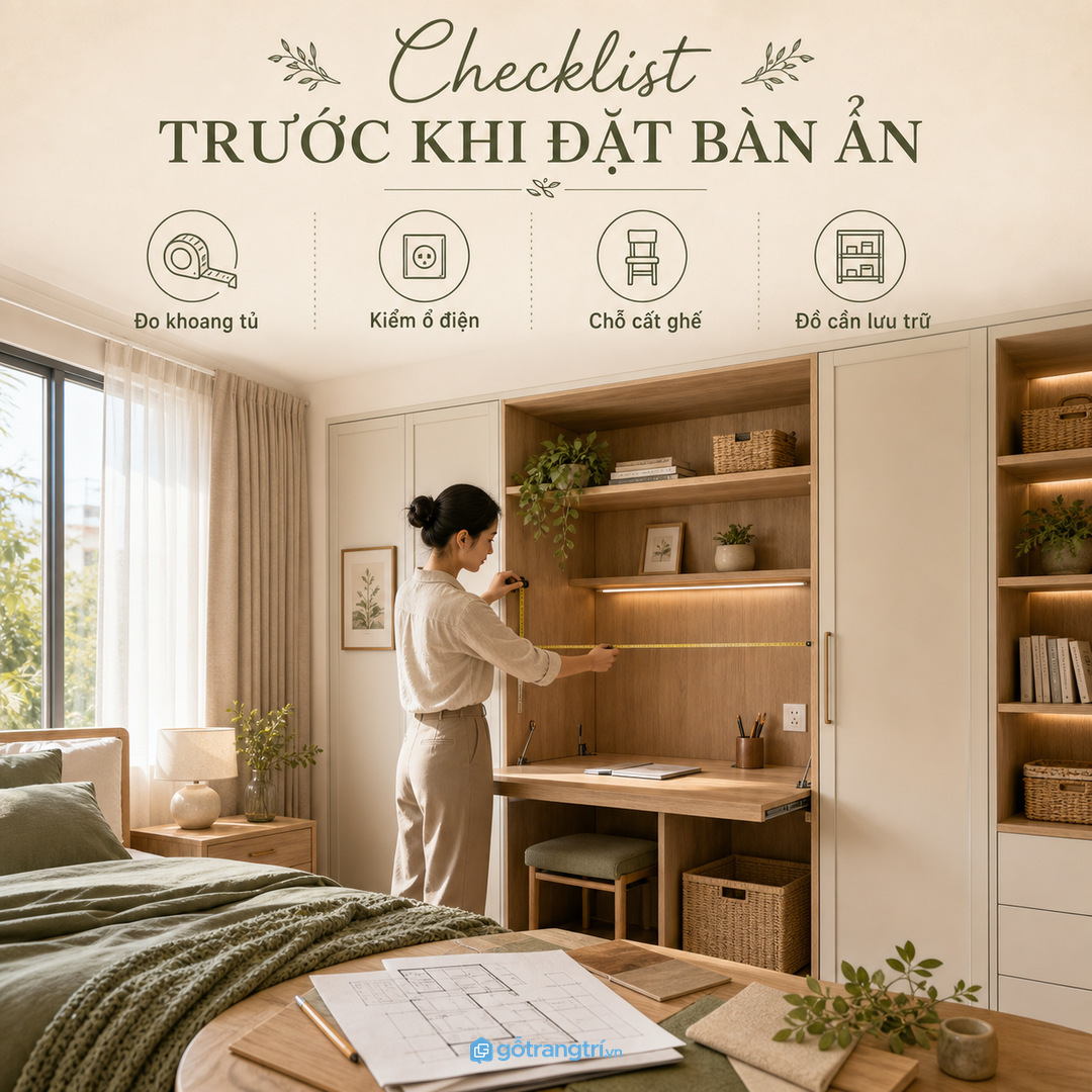 Bàn làm việc ẩn trong tủ giúp phòng ngủ nhỏ mở ra tập trung và đóng lại gọn phòng