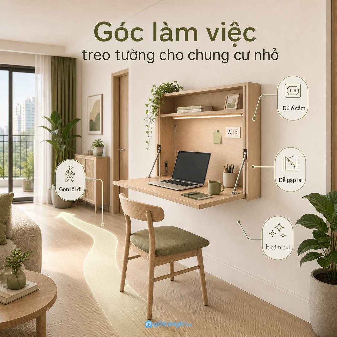 Góc làm việc treo tường cho chung cư nhỏ