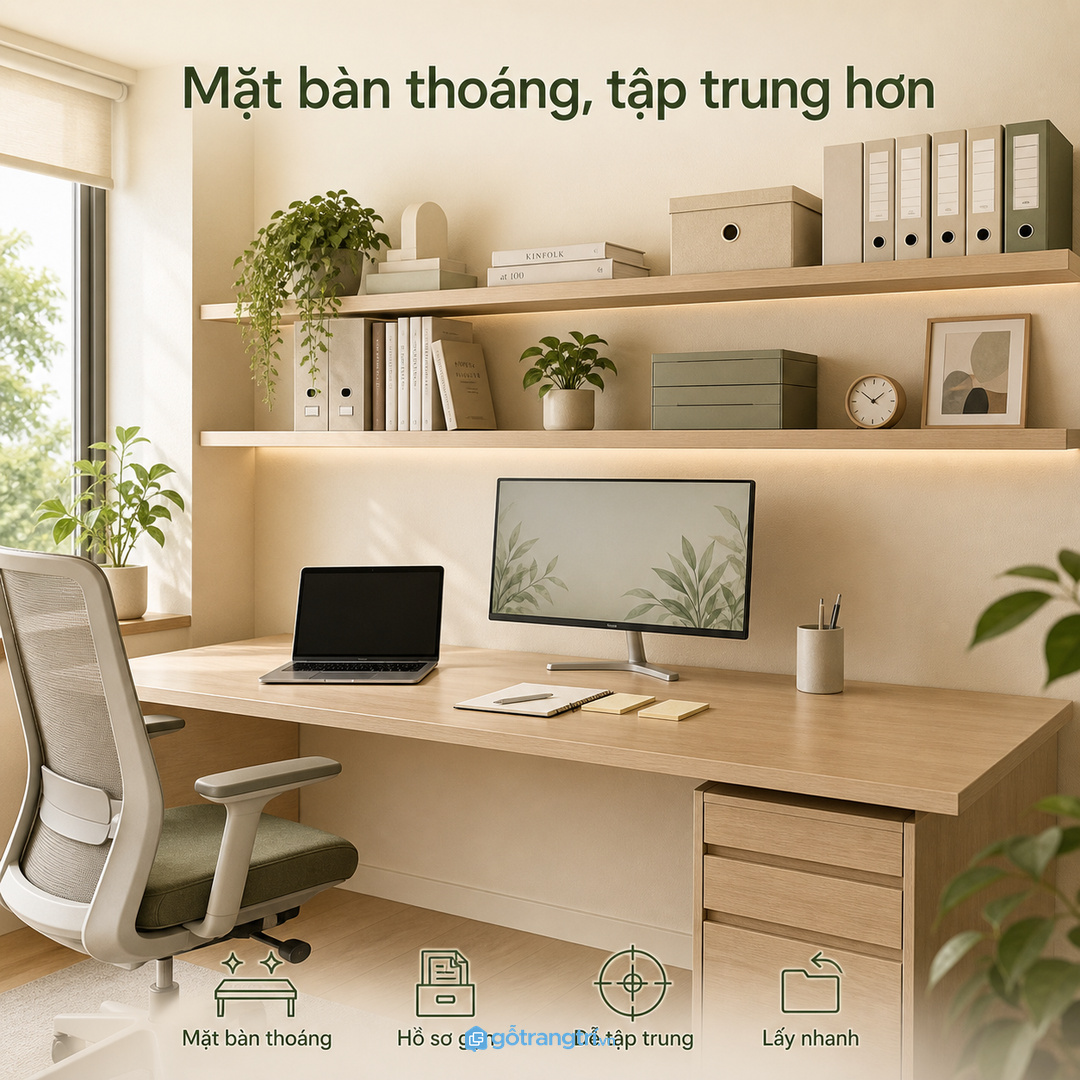Mặt bàn thoáng giúp người làm việc tập trung hơn.