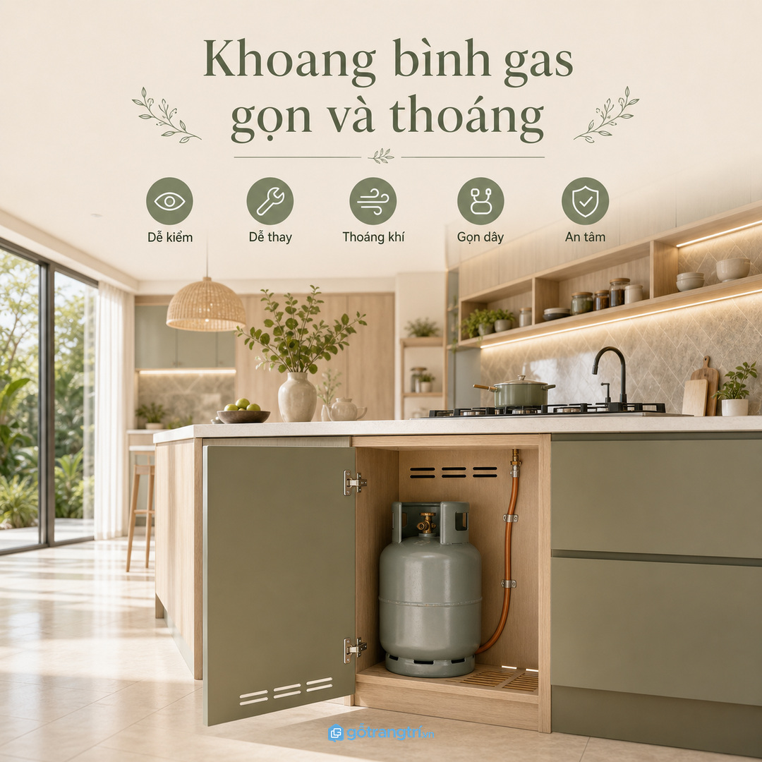 Khoang bình gas gọn và thoáng giúp bếp nhỏ dễ kiểm tra, dễ thay bình hơn