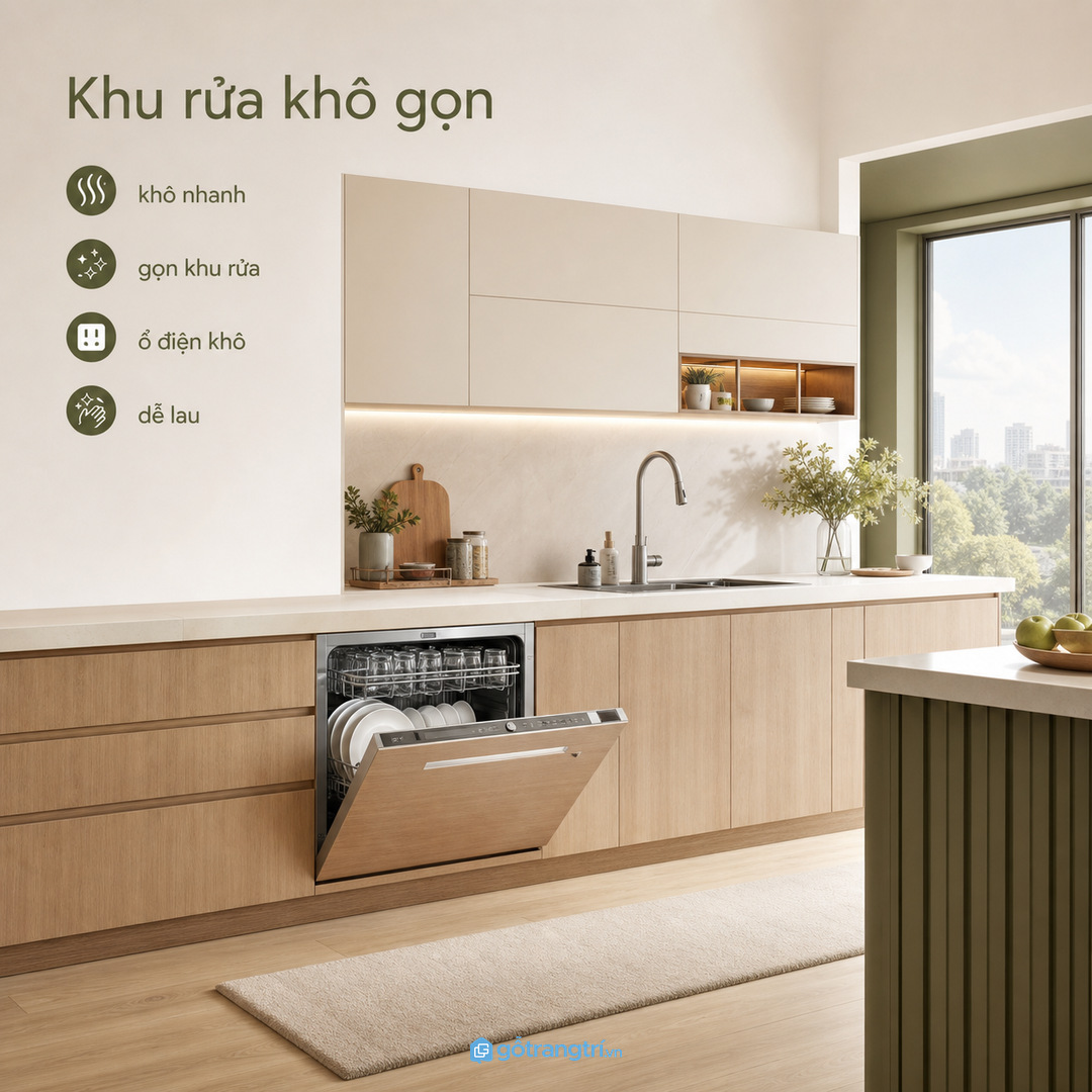 Đo máy sấy bát, thoát hơi và ổ điện khô trước khi chia khoang