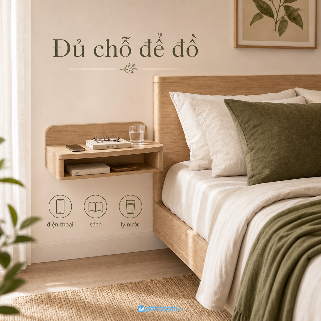 Đầu giường nhỏ vẫn đủ chỗ để đồ