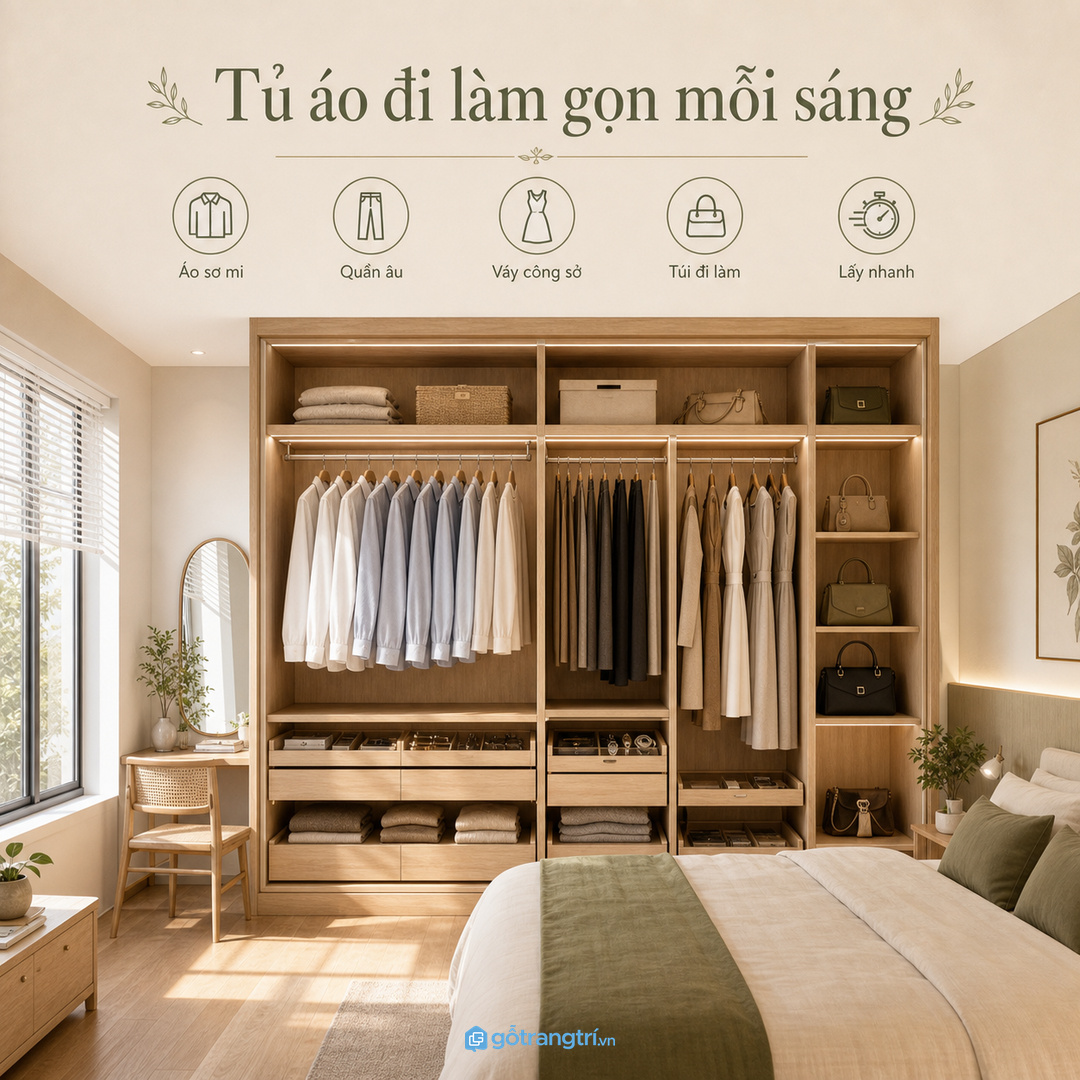 Tủ áo đồ đi làm gọn mỗi sáng