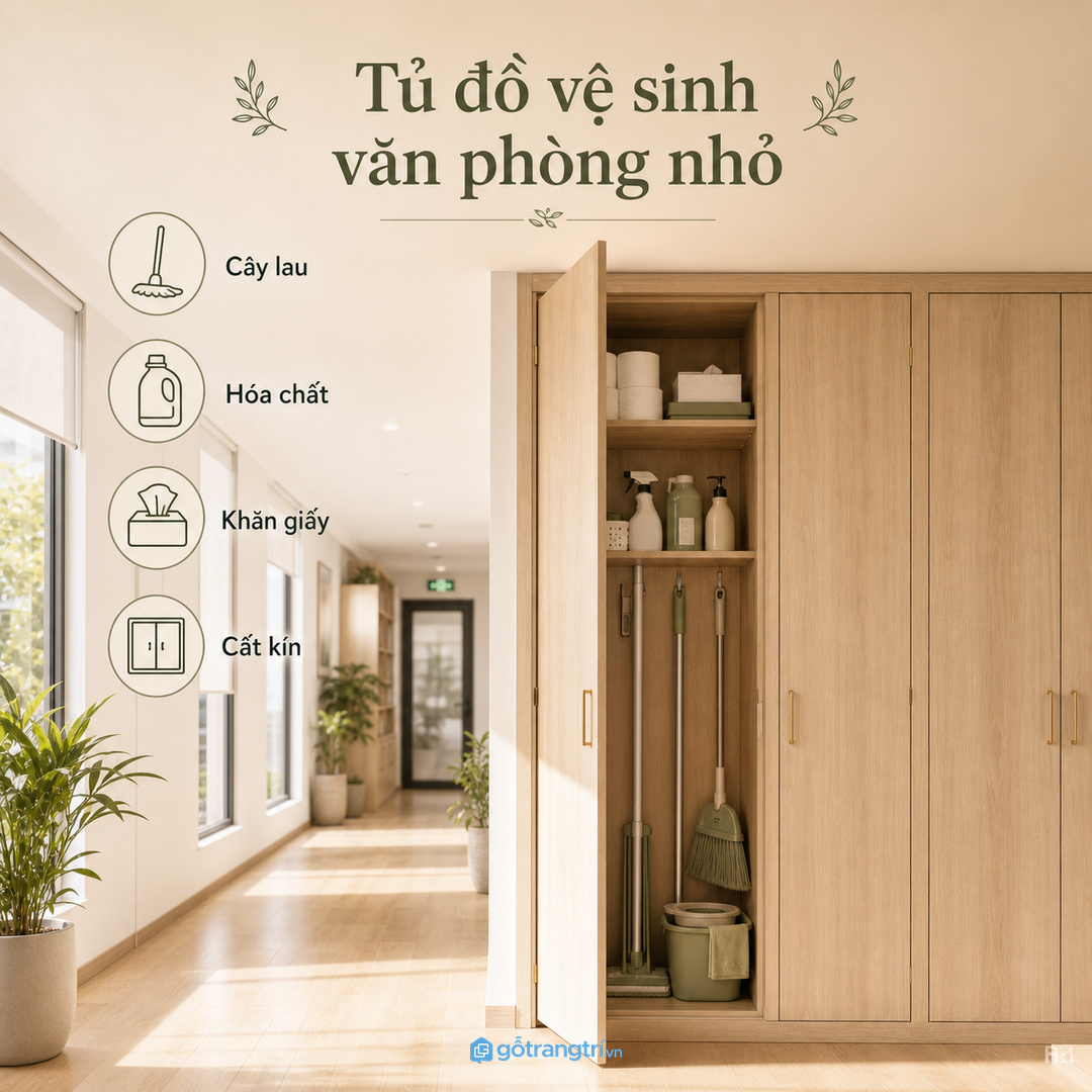 Tủ cất thang gấp cho chung cư nhỏ giúp gom dụng cụ cao vào một khoang gọn