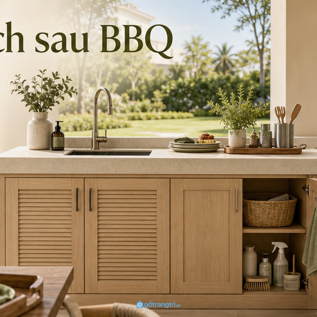 Tủ chậu rửa ngoài trời giúp hiên biệt thự sạch hơn sau bữa tiệc