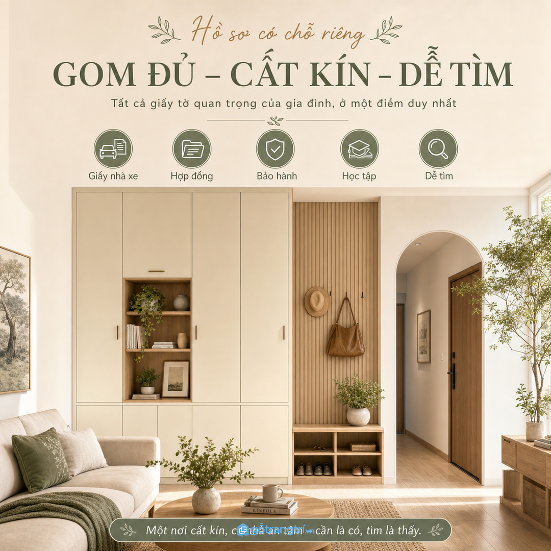 Tủ hồ sơ gia đình giúp nhà phố nhỏ cất giấy tờ gọn và an toàn hơn