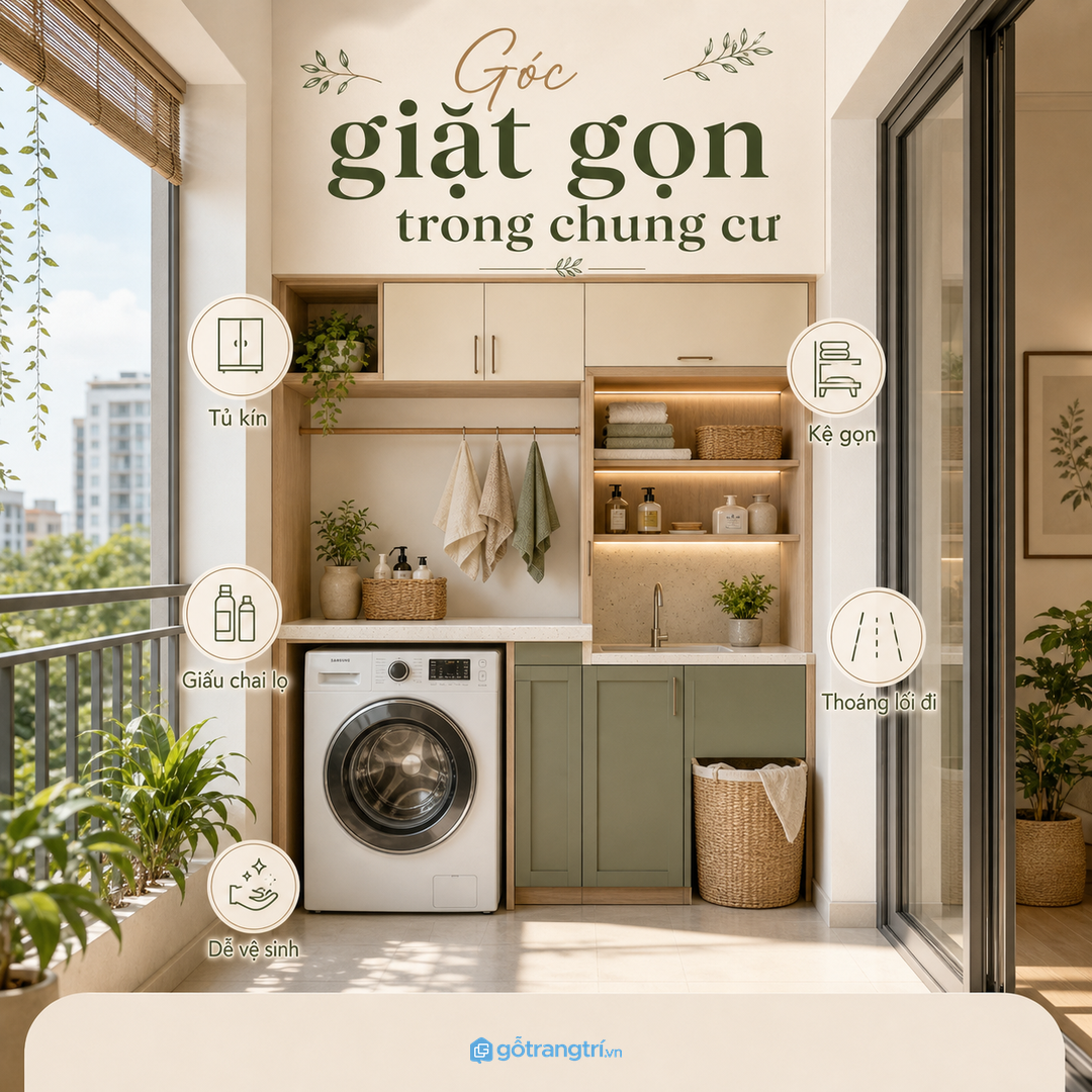 Góc giặt gọn trong chung cư nhỏ