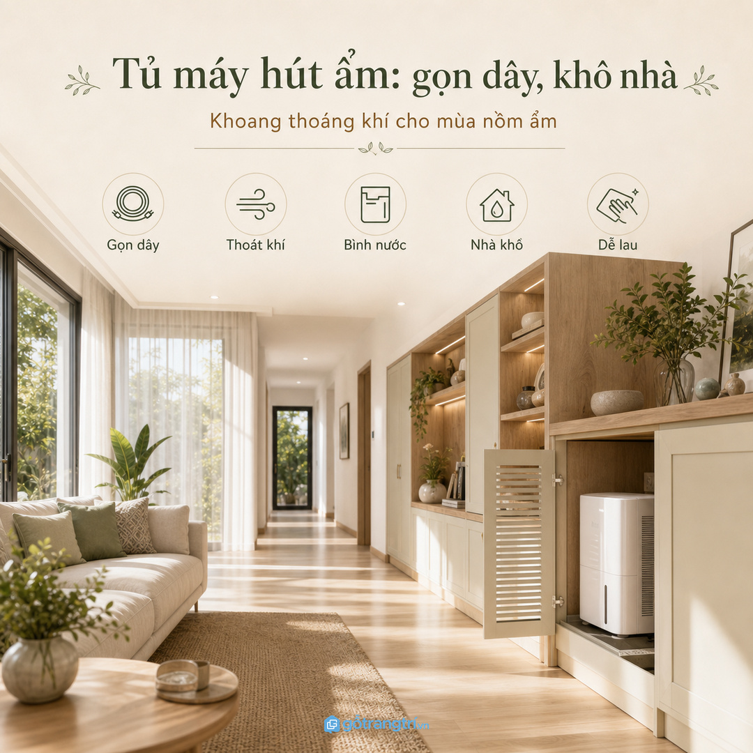Tủ máy hút ẩm giúp nhà nồm ẩm gọn dây, thoát khí và khô ráo hơn