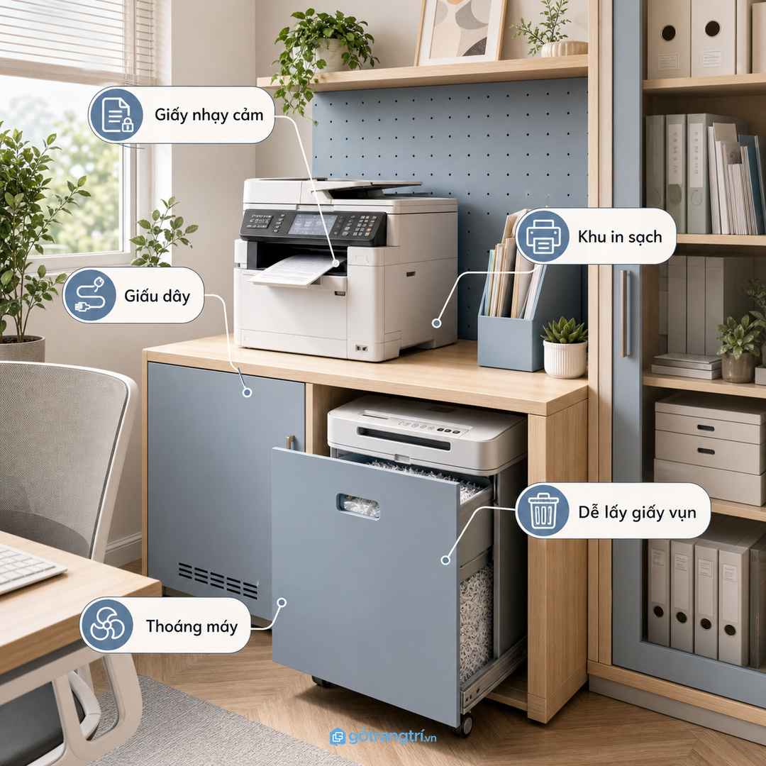 Tủ máy hủy tài liệu giúp văn phòng nhỏ gọn giấy nhạy cảm và sạch khu in ấn