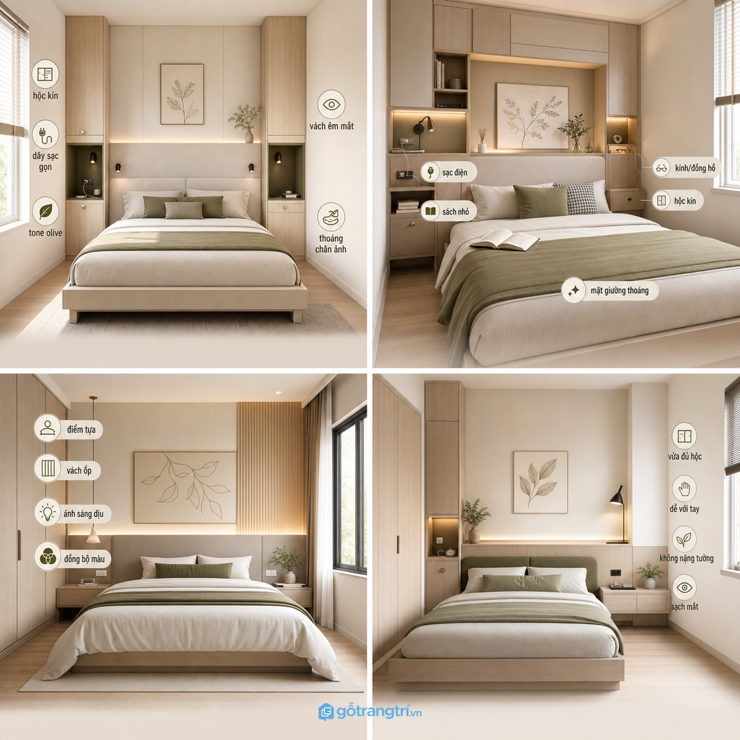 Đầu giường nhỏ vẫn giấu đồ tiện tay