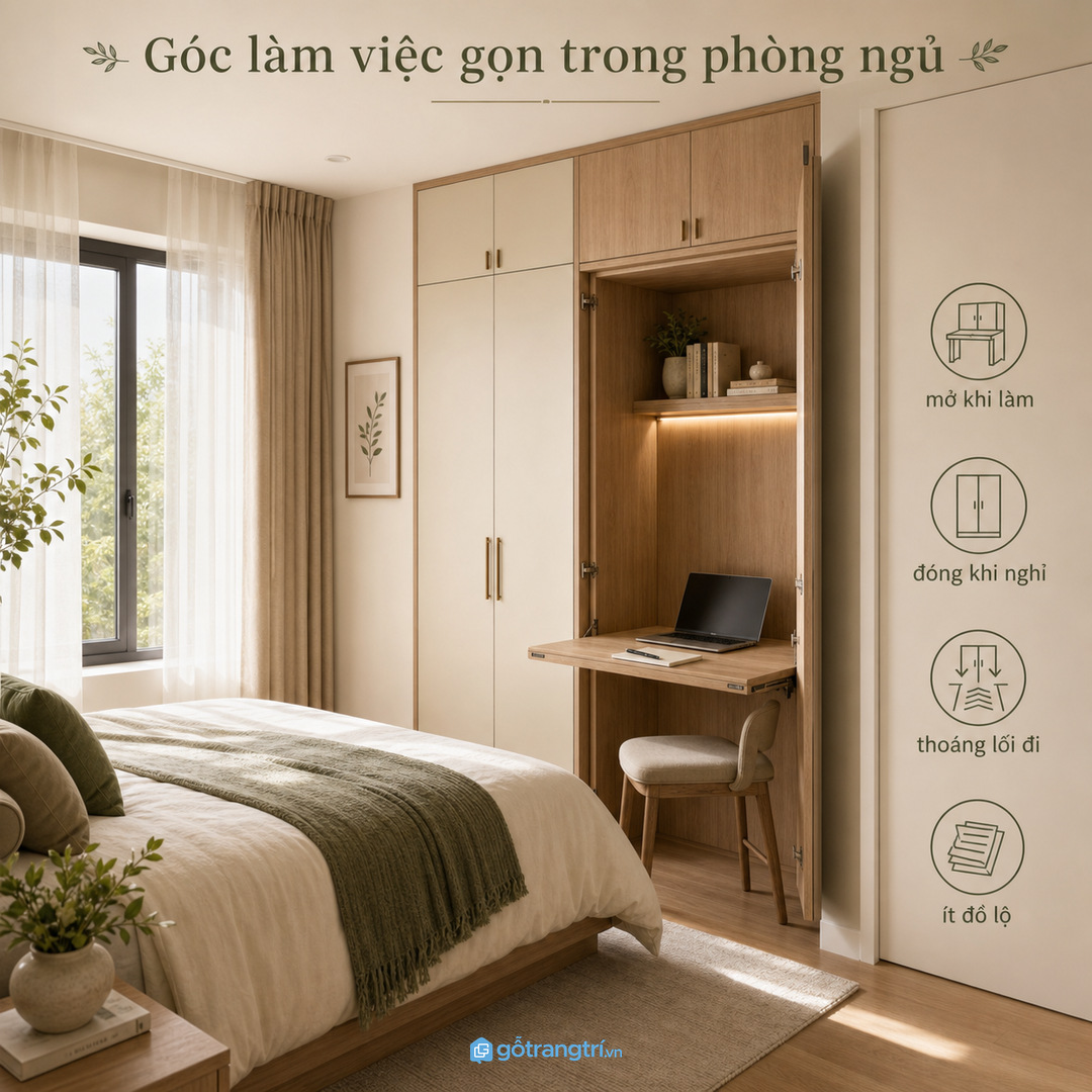Góc làm việc không nên chiếm phòng cả ngày