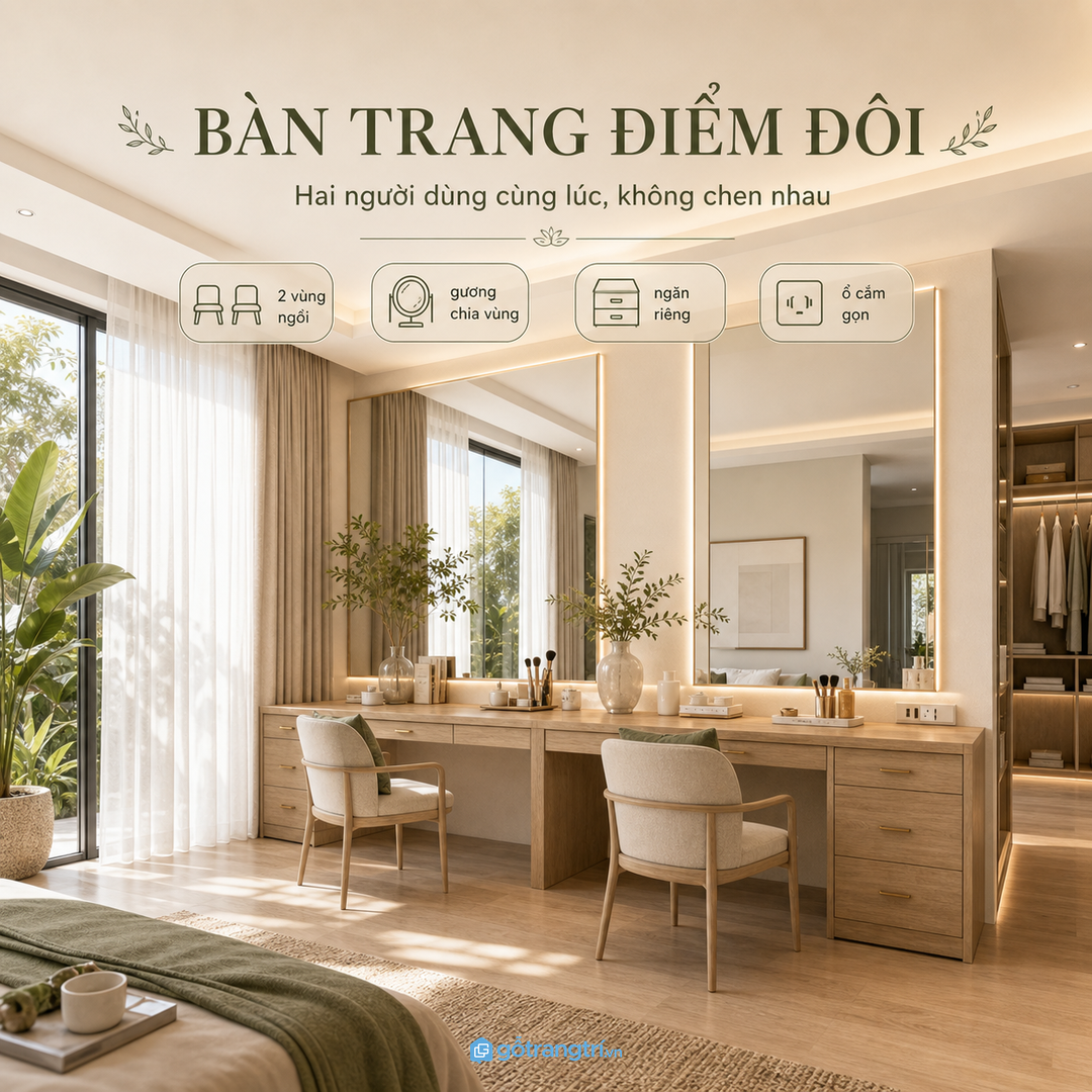 Bàn trang điểm đôi giúp hai người dùng cùng lúc mà không chen nhau