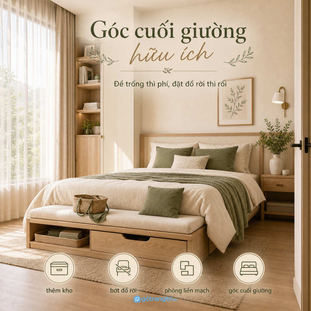 Khoảng cuối giường có thể trở thành điểm lưu trữ hữu ích