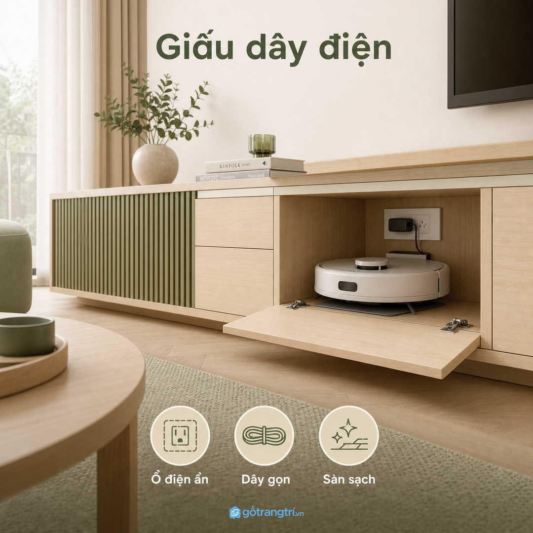 Không để dây điện và ổ cắm lộ ra sàn nhà