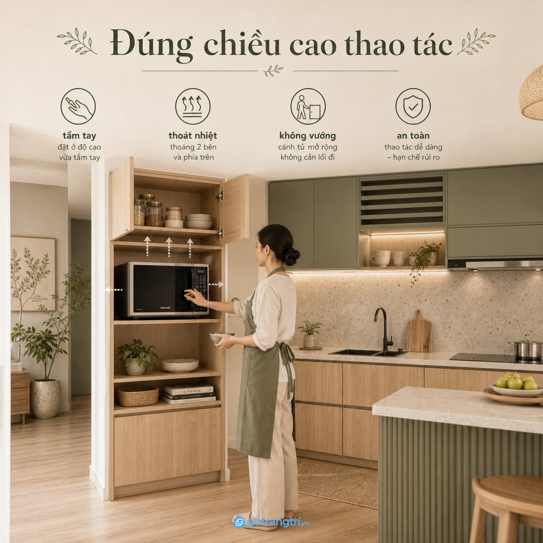 Mặt bếp thoáng giúp nấu ăn nhẹ việc hơn