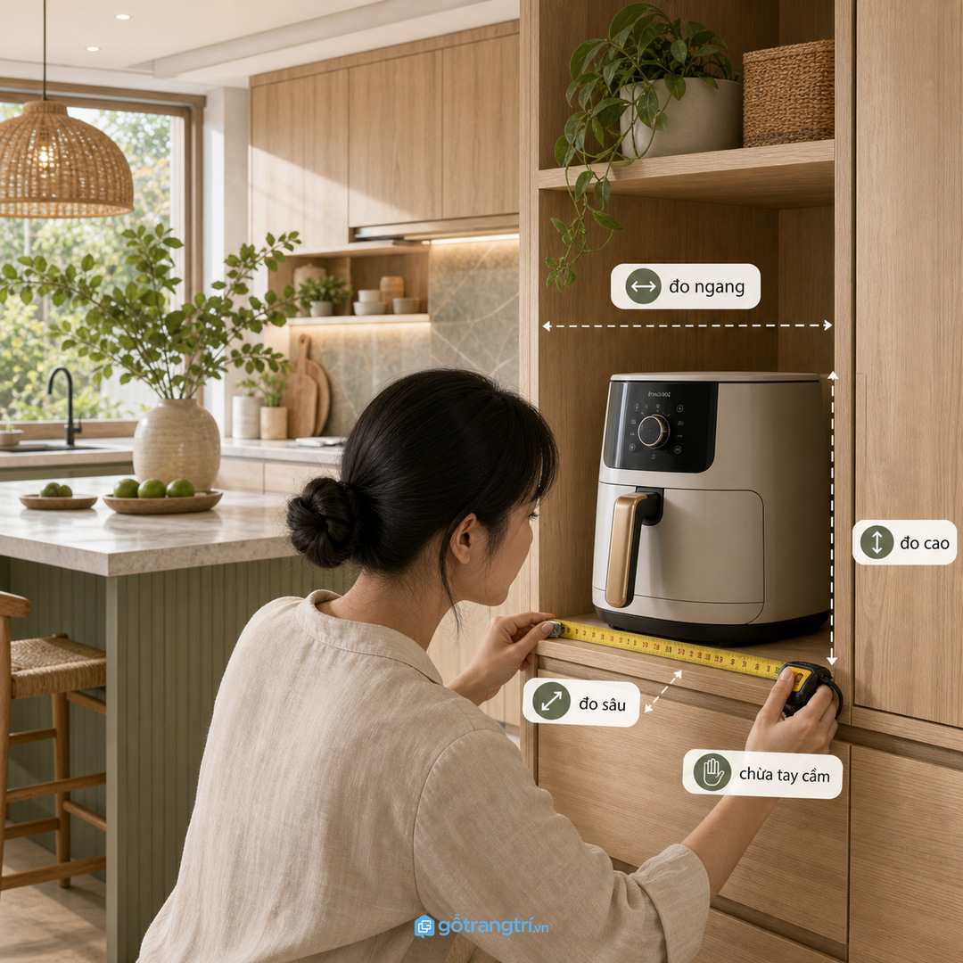 Nồi chiên không dầu dễ làm rối mặt bếp nếu không có khoang riêng