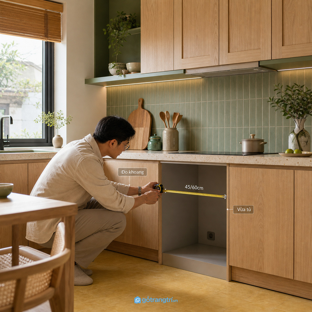 Bếp nhỏ dễ cấn lối đi nếu máy rửa bát đặt sai vị trí