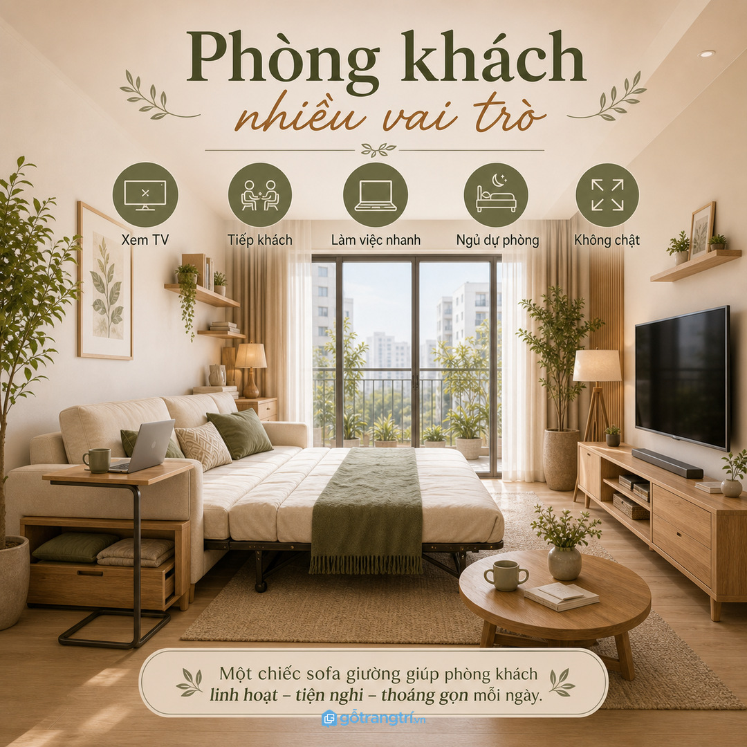 Phòng khách chung cư nhỏ cần sofa vừa tiếp khách vừa dự phòng chỗ ngủ