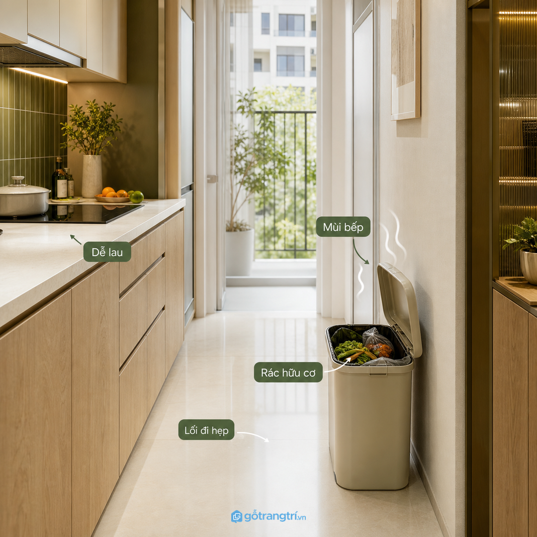 Rác bếp lộ thiên làm căn hộ nhỏ nhanh có mùi và rối mắt