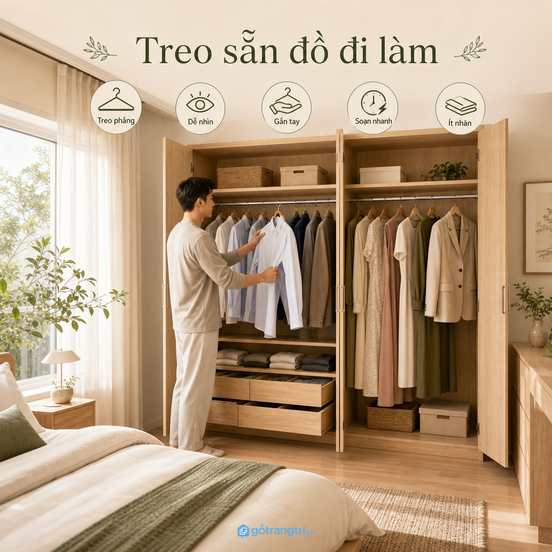 Quần áo đi làm cần treo theo nhịp buổi sáng